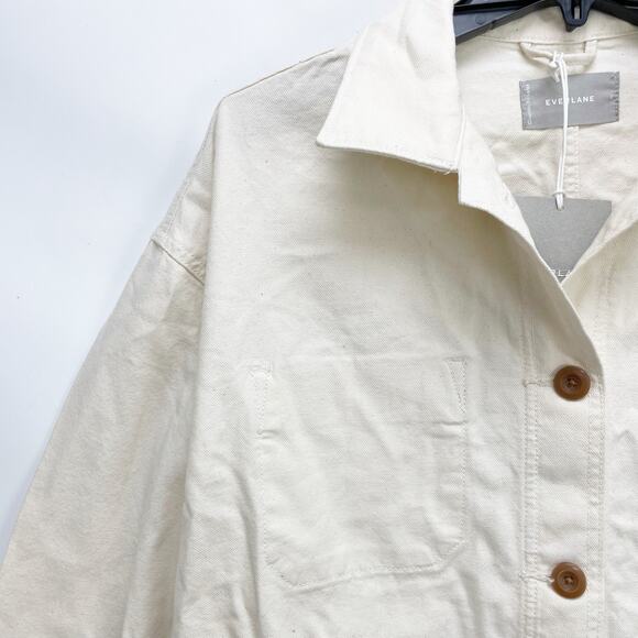 Everlane Womens Cinchable Chore Jacket Small Cream Bone Cotton Canvas Button NWT - Picture 5 of 10